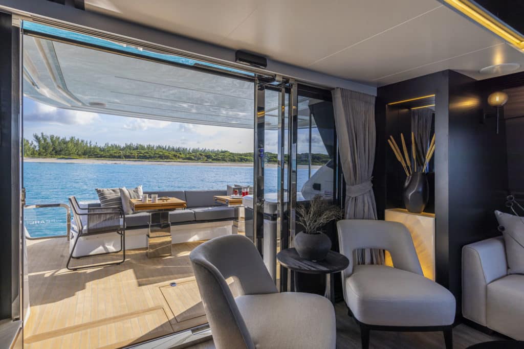 The luxurious interior of the Pearl 72